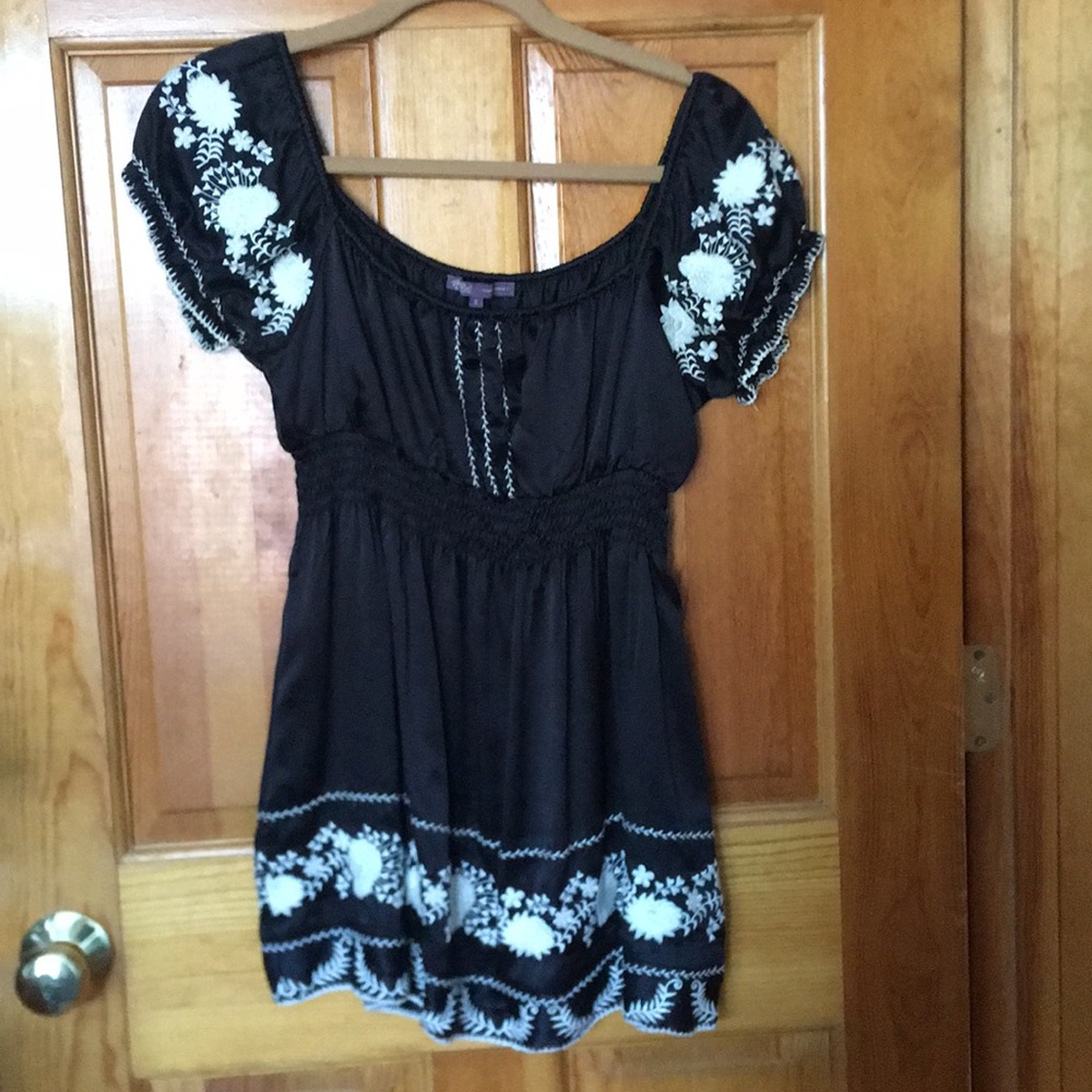 Hale Bob Embroidered Silk Peasant Top